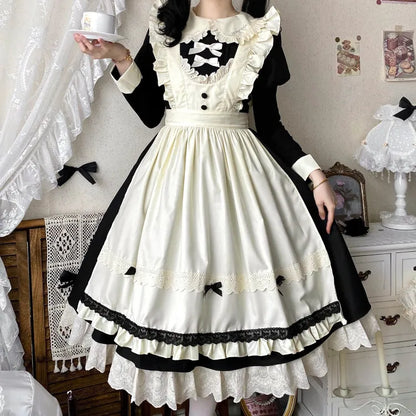 Beige Clearance-Size Piece Black Lolita and Juliette 84CM S Sleeves Maid Bust for One Apron Set +