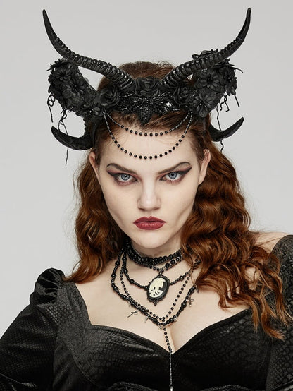 Goth Black Horn Headwear