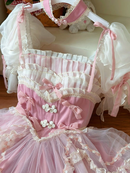 Ensemble complet de nœuds de taille basque à fleurs roses Hanayome Lolita OP /