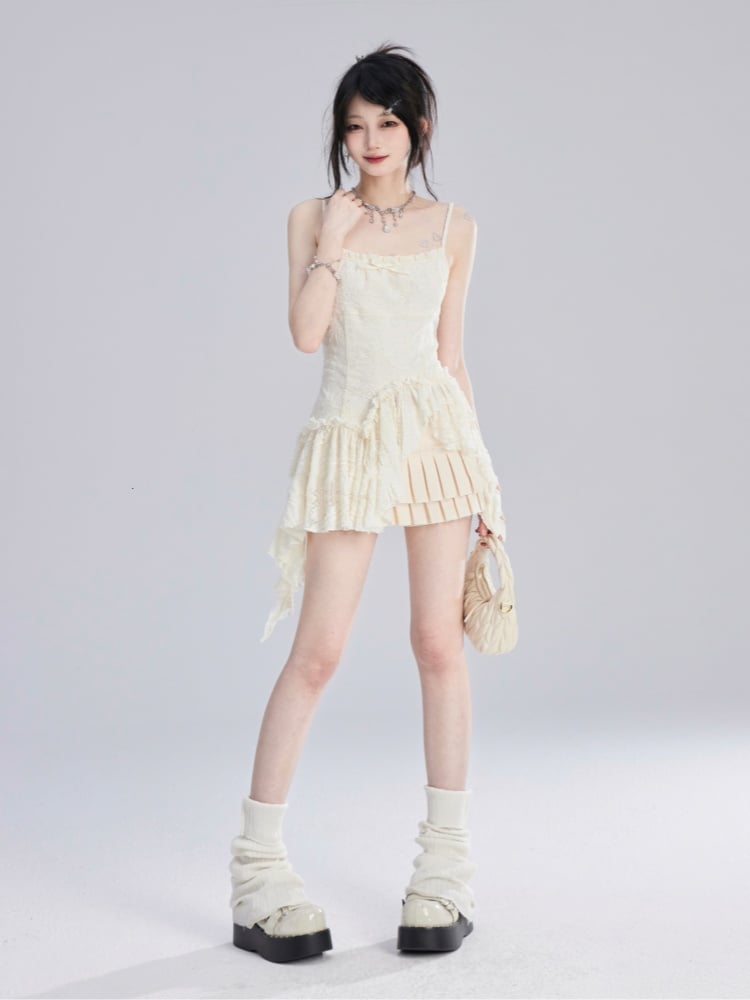 Cami Top Apricot Asymmetrical Lace Trim Chiffon
