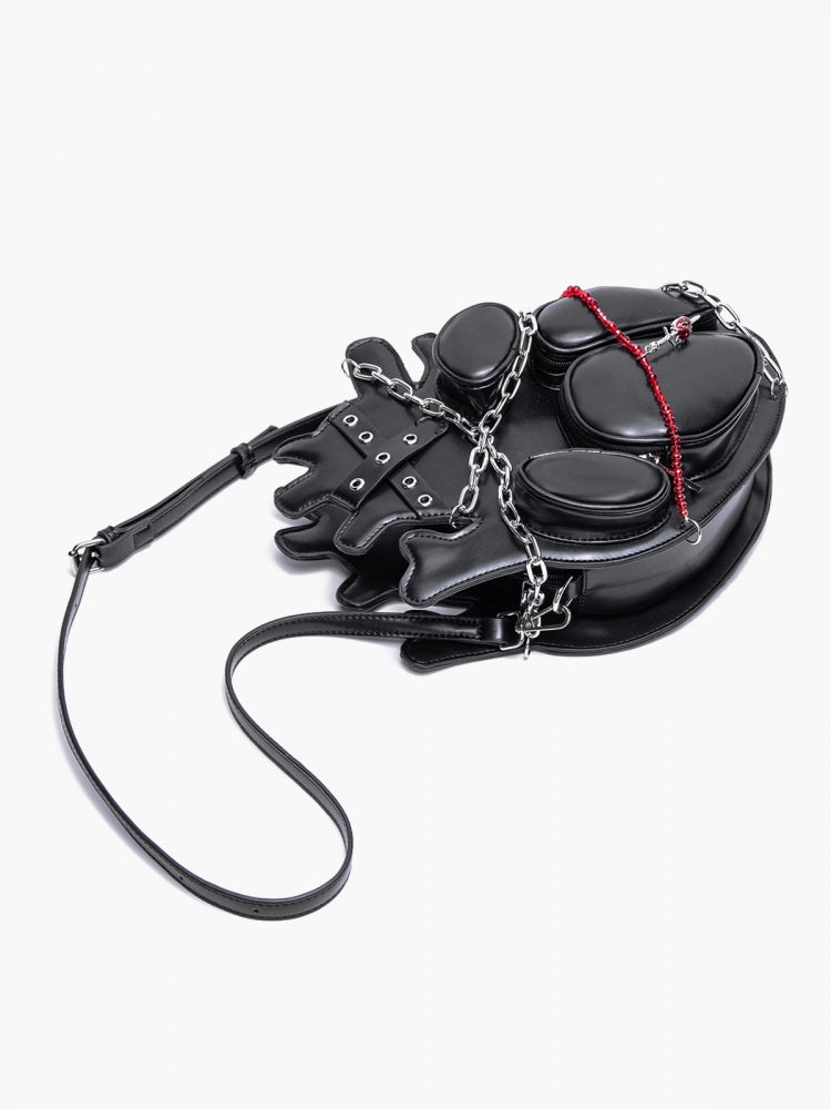 Gothic Black Stud Detail Heart Bag with Chain