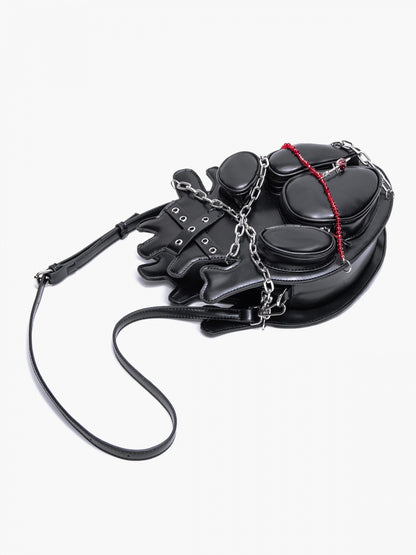 Gothic Black Stud Detail Heart Bag with Chain