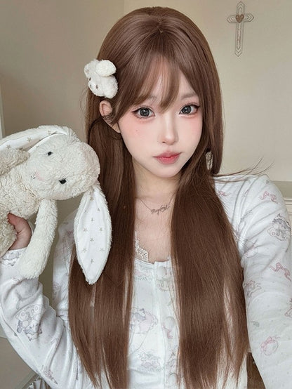 73CM Bangs Straight Brown Wig Length With Air