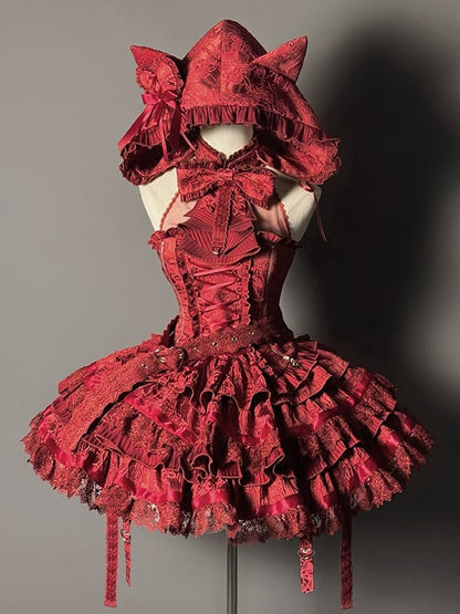 Neck Red + Lolita Tiered Full Top Set Halter Gothic Sleeveless Skirt