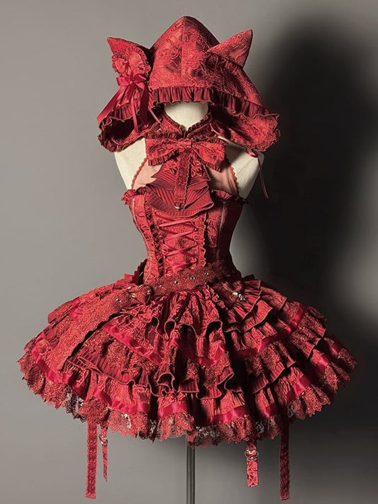 Neck Red + Lolita Tiered Full Top Set Halter Gothic Sleeveless Skirt