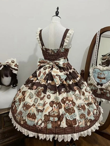 Cookies Lolita Waist Sweet Cute JSK Brown High and Fluffy Set Puppy Full Print