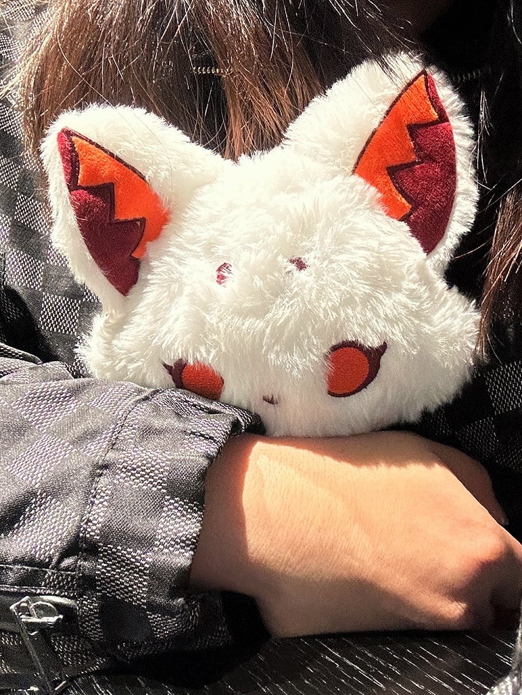 White and Red Pastel Goth Fox Plushie