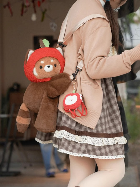 + Apple Red Backpack/Crossbody Brown 28/40 cm Panda/Apple Bag Cute Keychain Plush Hat Panda