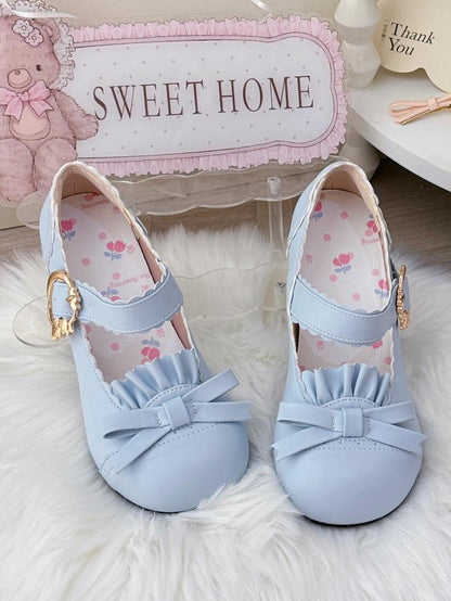 Bow Accent - Mary Janes Blue Mid-heel in PU