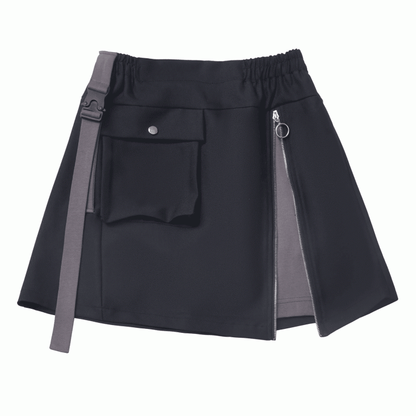 Black Snap and Zipper Detail Gray Techwear Skirt and
