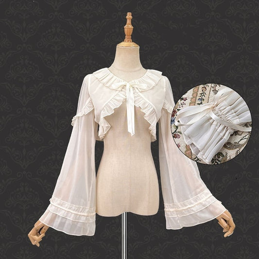 Apricot Ruffle Trim Drawstring Cuffs Top