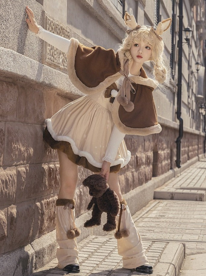 Leg Suspender + Skirt Cape Brown Fur Warmers Fur