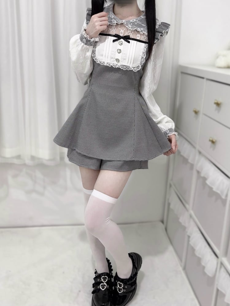 Gray Houndstooth Peter Pan Collar Dress Shorts