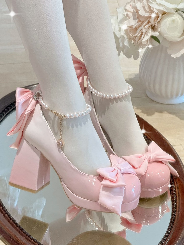 Schuhe Mary Sweet Bowknot Runde Rosa Details Toe Janes Plattform Lolita