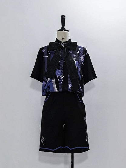 Spade Black with Diamond Ouji Summer Club Embroidery Shorts