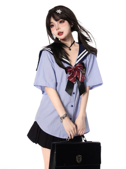 Style Pleated Skirt Double Heart Buckles Black Preppy