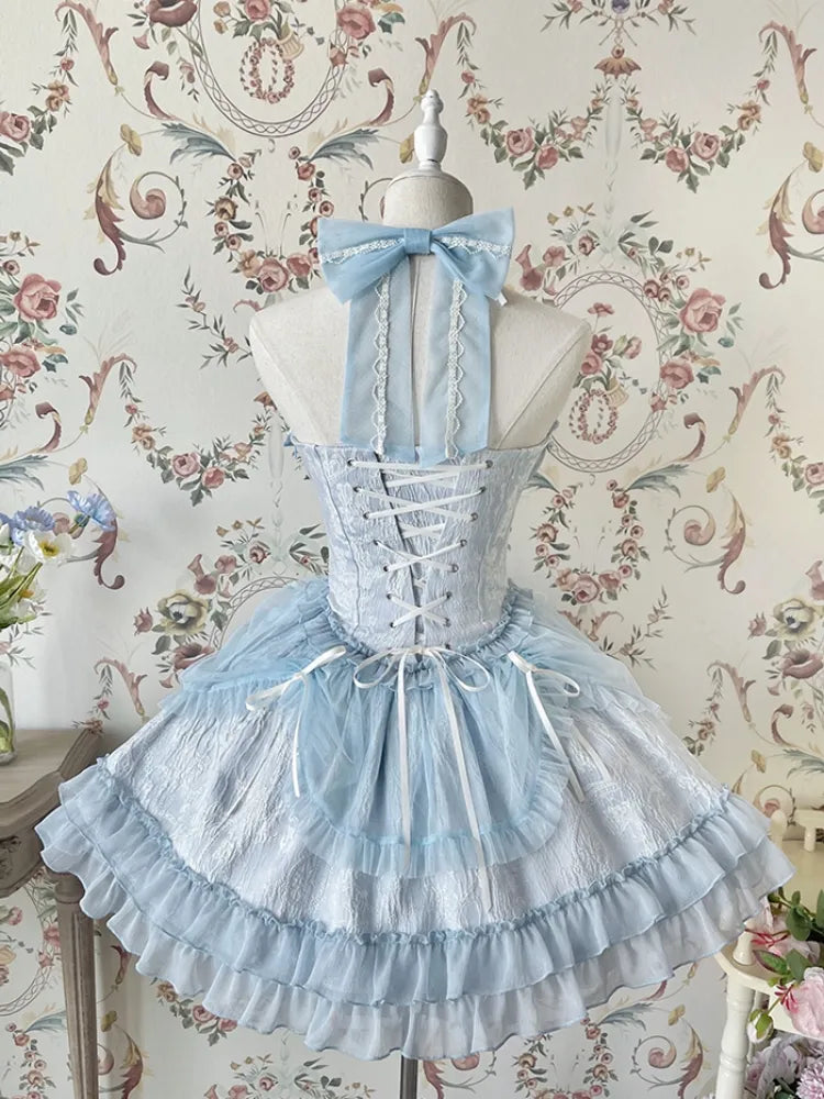 Cross Belle Blue Lolita Corset DressHalter Neck Balletcore JSK