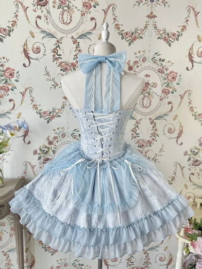 Cross Belle Blue Lolita Corset DressHalter Neck Balletcore JSK