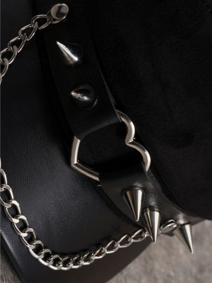 Studs Gothic Ring Beret Black Details Hat Chain Heart Charm
