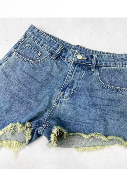 Y2K Asymmetrical Shorts Hem Blue Denim