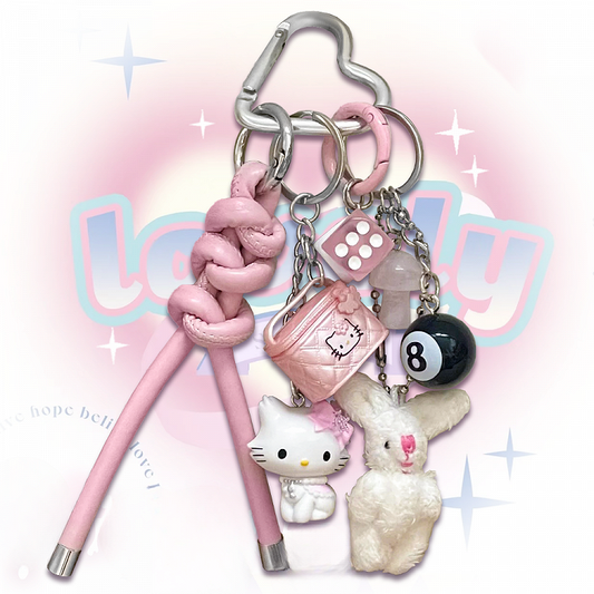 Porte-clés en peluche lapin blanc/rose Y2K