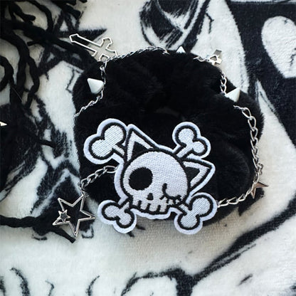 Black and White Skeleton Gothic Plush Scrunchie