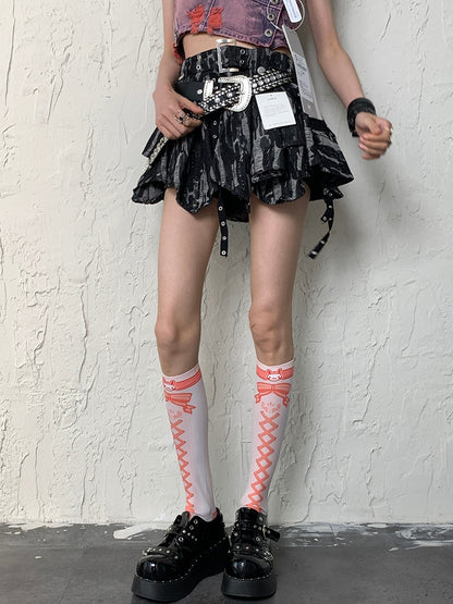 Stockings WhiteOrange Banded Bunny Y2K Underknee Print Crisscorss And Bowknot