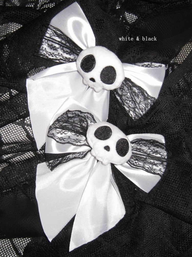 Punk Skeleton Design Lace Bowknot Jirai Kei Hairclips