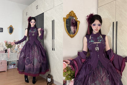 Haut sans manches violet brodé d'os de serpent gothiques