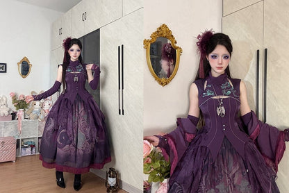 Purple Snake Print Lolita Skirt with Irregular Embroidered Overlay