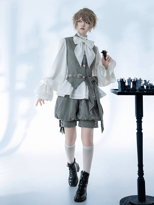 Banded Collar Prince Waistcoat Gray Ouji Jacquard