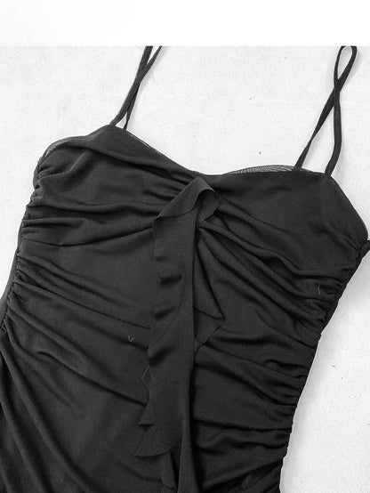 High-low Edge Glamorous Black Design Bittersweet Double Cami Ruffle Dress Detail