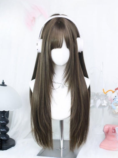 Length Brown Straight With Wig 60-65CM Bangs