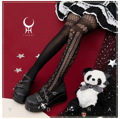 Black Asymmetrical Design Gothic Lolita Tights