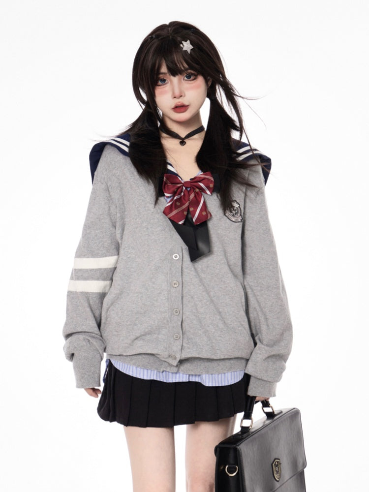 Style Pleated Skirt Double Heart Buckles Black Preppy