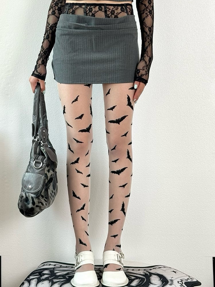 Y2K Bat Black/White Tights Pattern