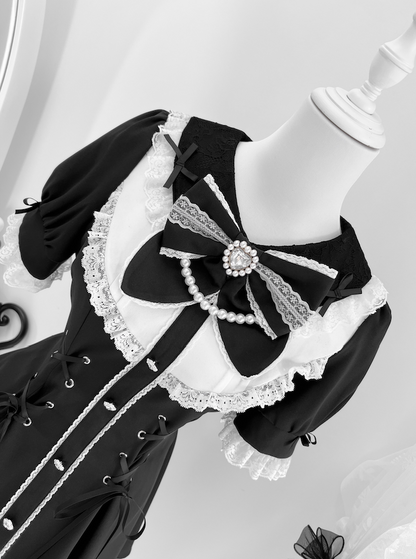 Jirai Embellished Kei Set White Lace-up Waist Rhinestones Mini Dress+Shorts Black Details