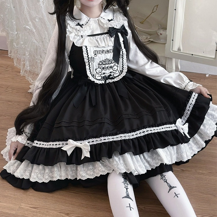 Cake Teddy Embroidery Bodice Sweet and Black Lolita Dress