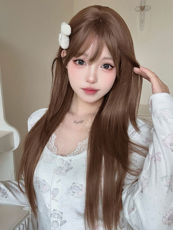 73CM Bangs Straight Brown Wig Length With Air