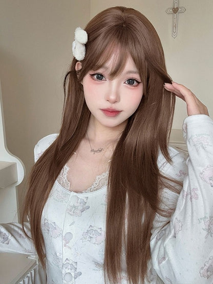 73CM Bangs Straight Brown Wig Length With Air