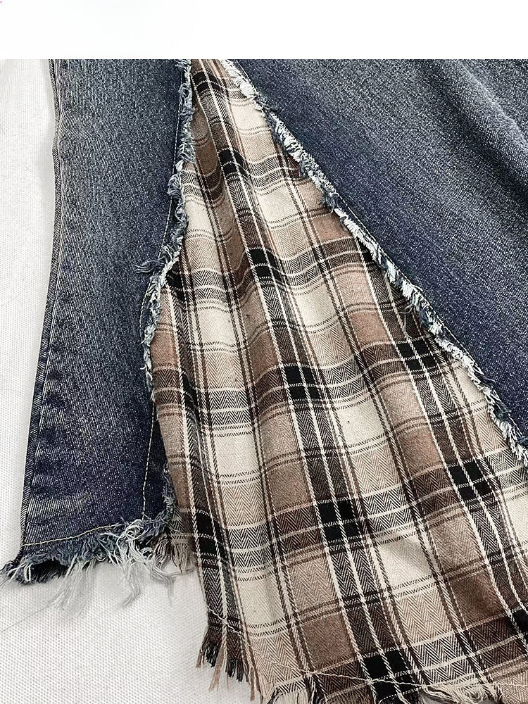 Jupe patchwork en denim et à carreaux avec ourlet asymétrique