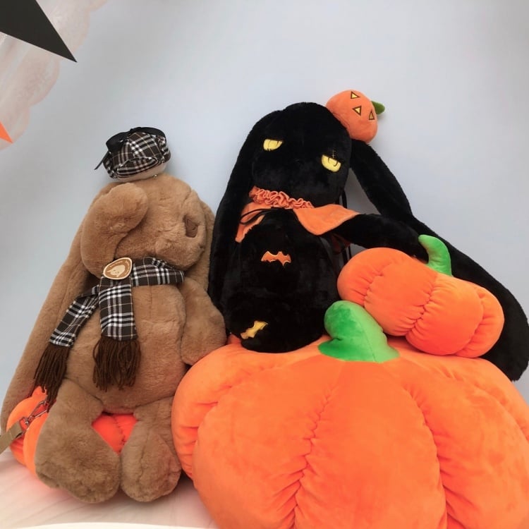 Mr Black Pumpkin Bunny Bag Plushie