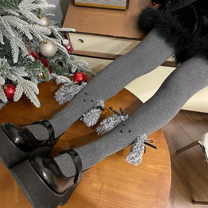 Dark Grey Sweet Puppy Ear Bowknot Tights