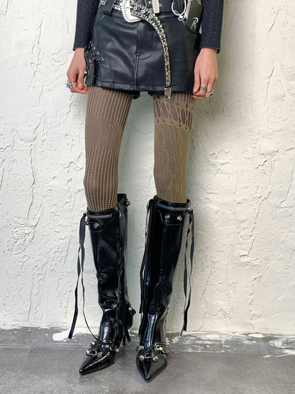 Wasteland Punk Light Coffee Asymmetrical Cut-out Tights