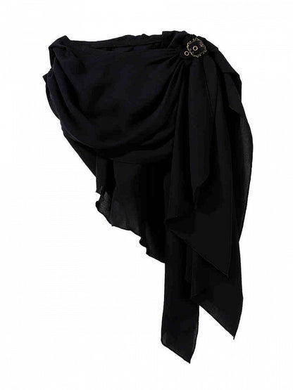 Shawl Gray Dress Sleeves Thigh-high Sleeveless Belt Slit Black Shorts + and Hood