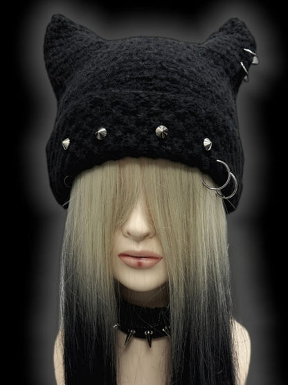 Black Punk Rock Studs at Ears Beanie