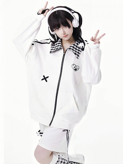 White Elastic Waist Drawstring Shorts