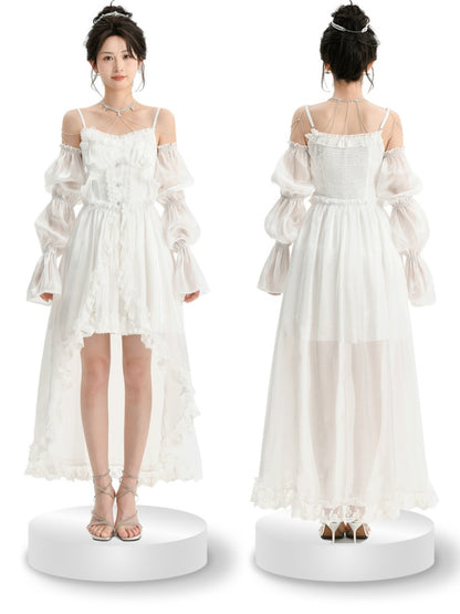 Sleeves Lolita Shiro Dress with Detachable White Satin Balloon and Train