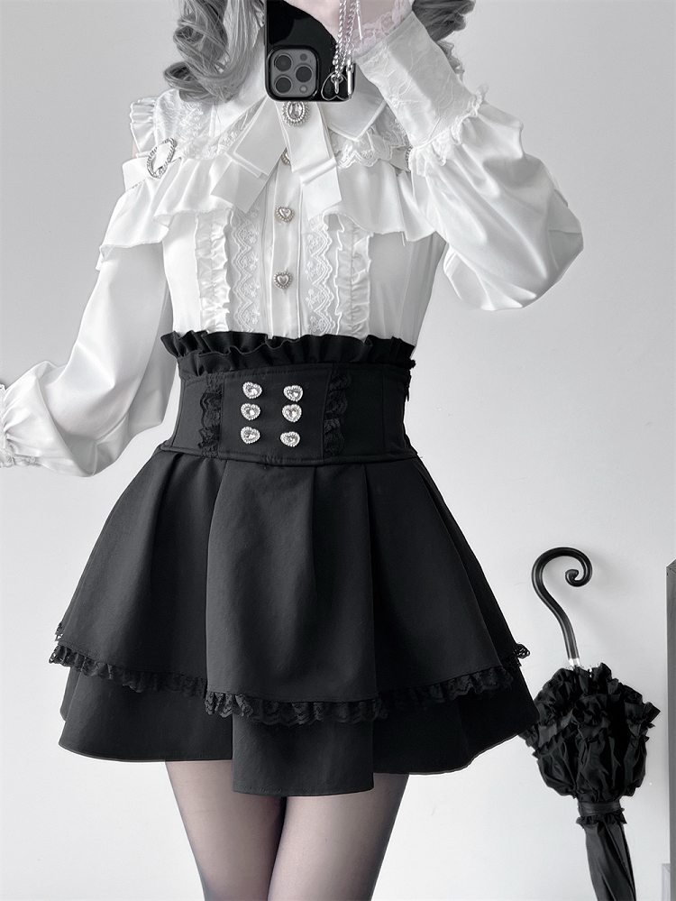 Buttons Pure White Jirai Kei Sweetheart Blouse: