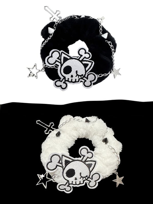 Black and White Skeleton Gothic Plush Scrunchie